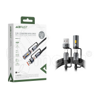Кабель Type-C - 3 в 1 (Type-C+USB+прикуриватель) Acefast J6 (3A, 60W, оплетка нейлон, 1,2 м) Черный