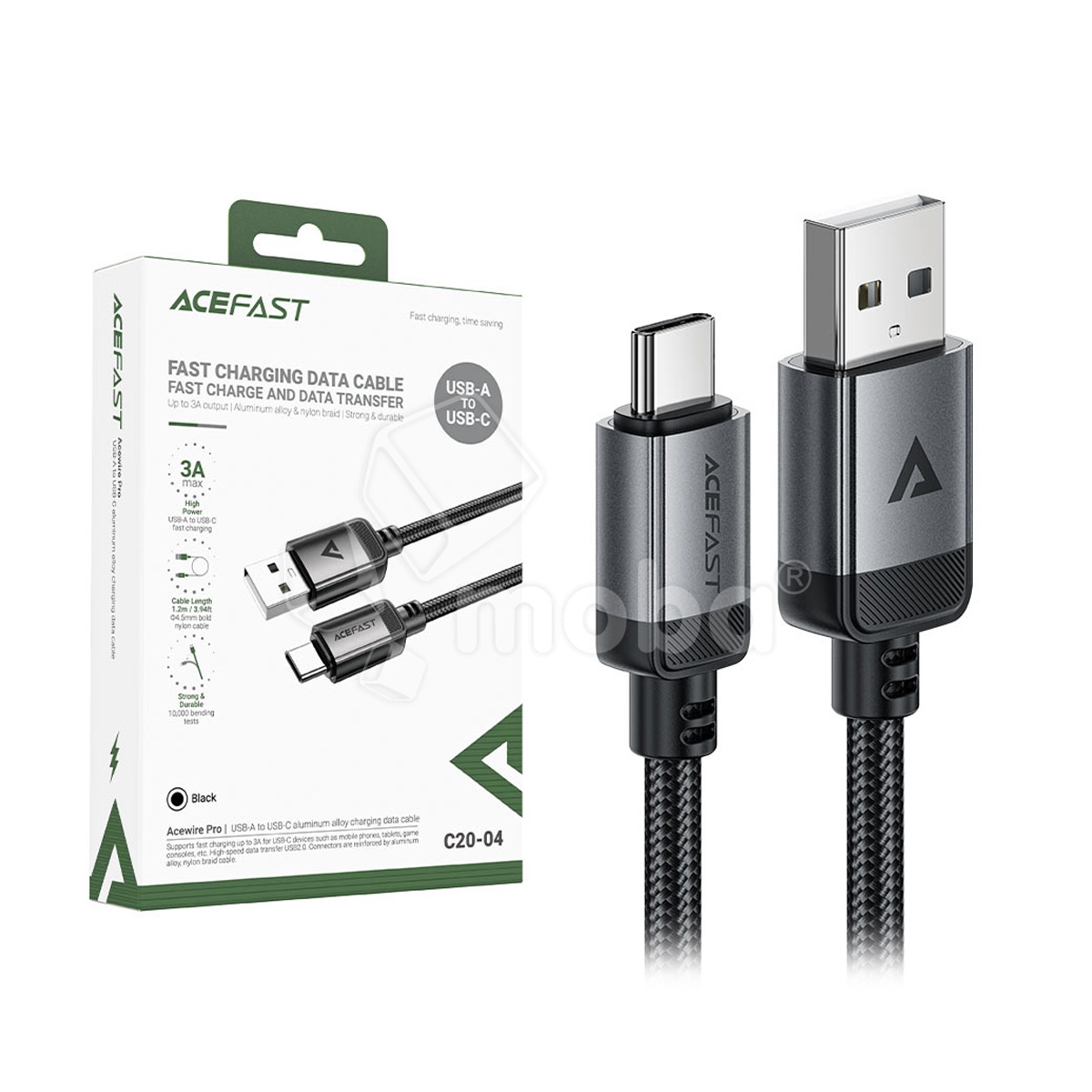 Кабель USB - Type-C Acefast C20-04 (3A, оплетка нейлон, 1.2 м) Черный