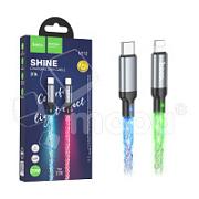Кабель Type-C - Lightning Hoco U112 (3A, 20W, PD, прозрачный, светодиодный) Серый